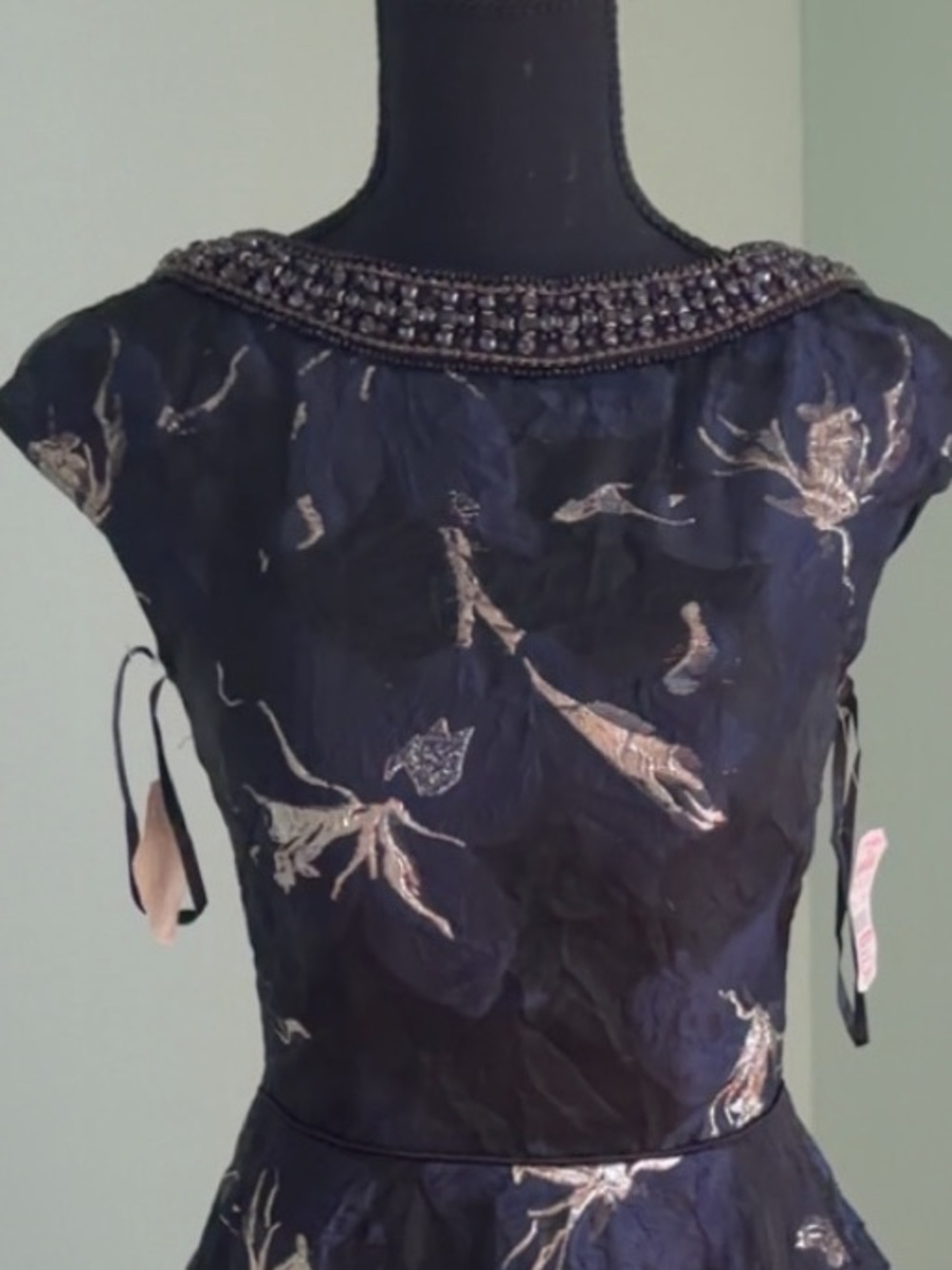 Mac Duggal Navy Blue Ball Gown with Metallic Floral Embroidery - Picture 4 of 4